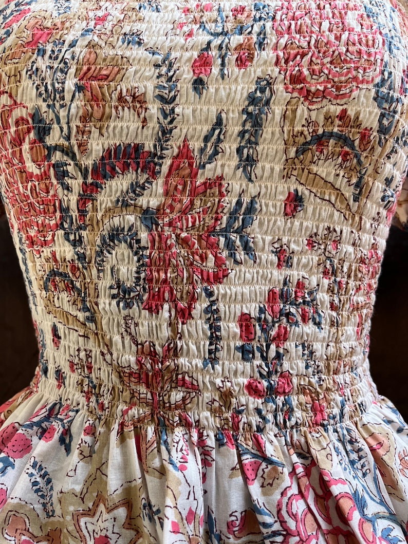 Smocked Women’s Top | Floral Block Print Top | Beautiful Puff Sleeves Top