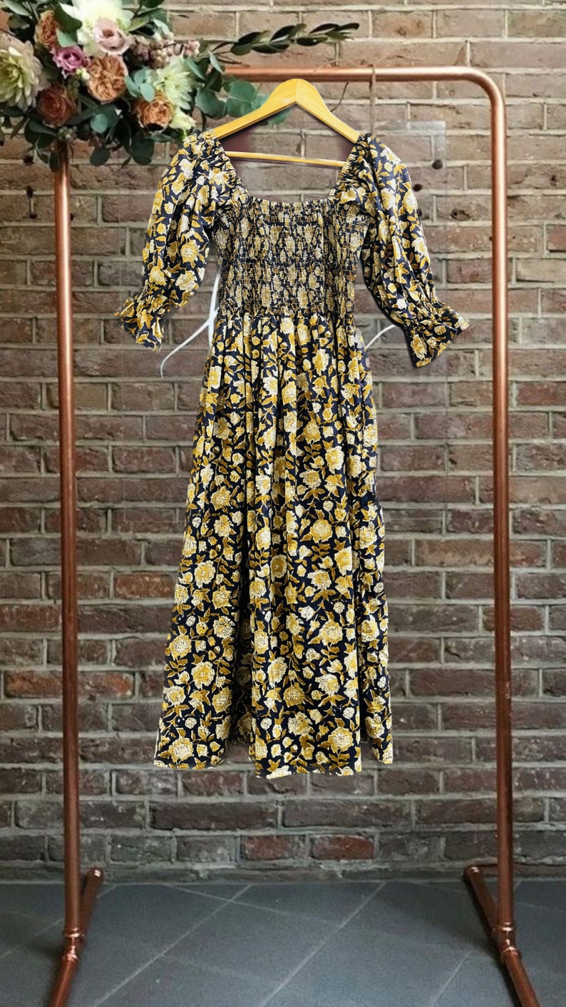 Block print dress | cotton bagru printed dress | bohemian midi dress