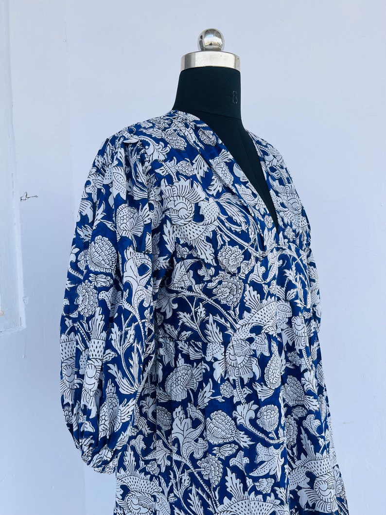 Blue hand block printed floral dress | party wear dress bohemian dress | beautiful dresses