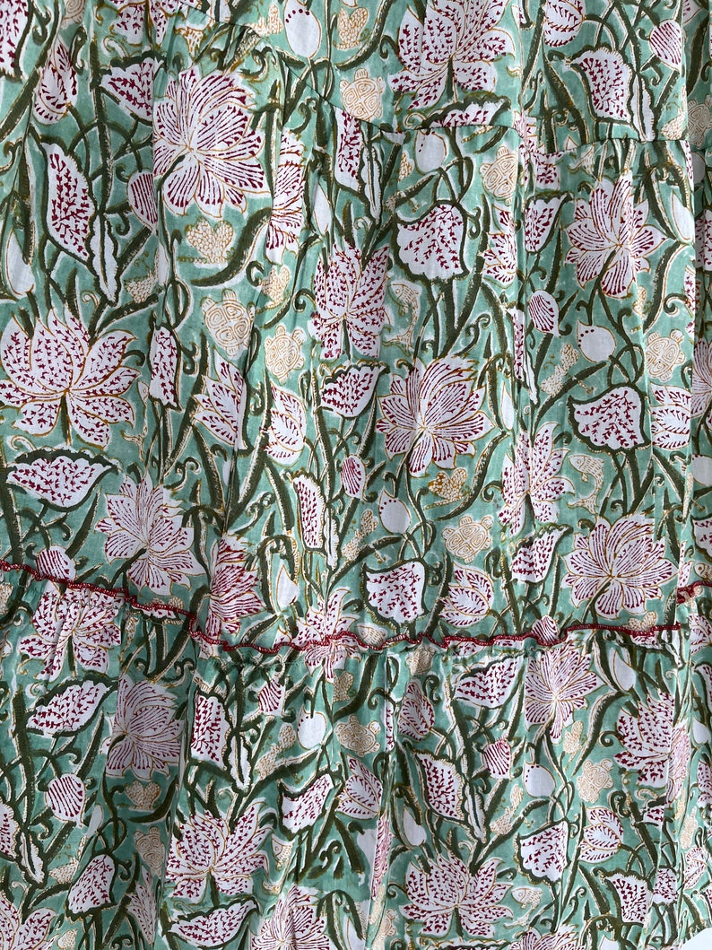 Cotton Skirt, Floral Hand Block Printed Skirts, Long Skirt with String
