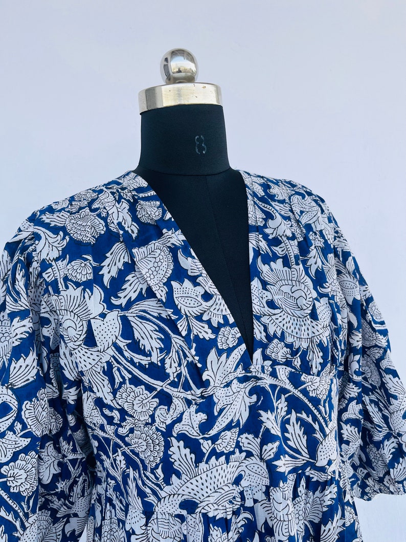 Blue hand block printed floral dress | party wear dress bohemian dress | beautiful dresses