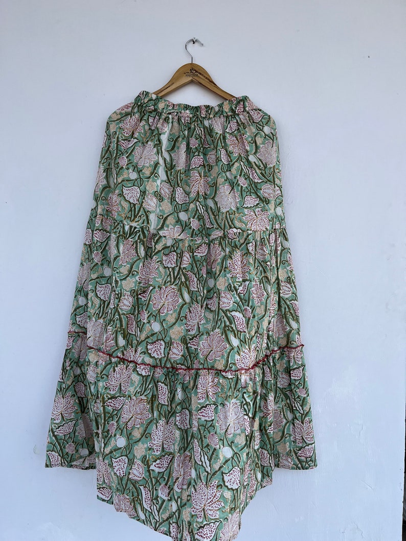 Cotton Skirt, Floral Hand Block Printed Skirts, Long Skirt with String