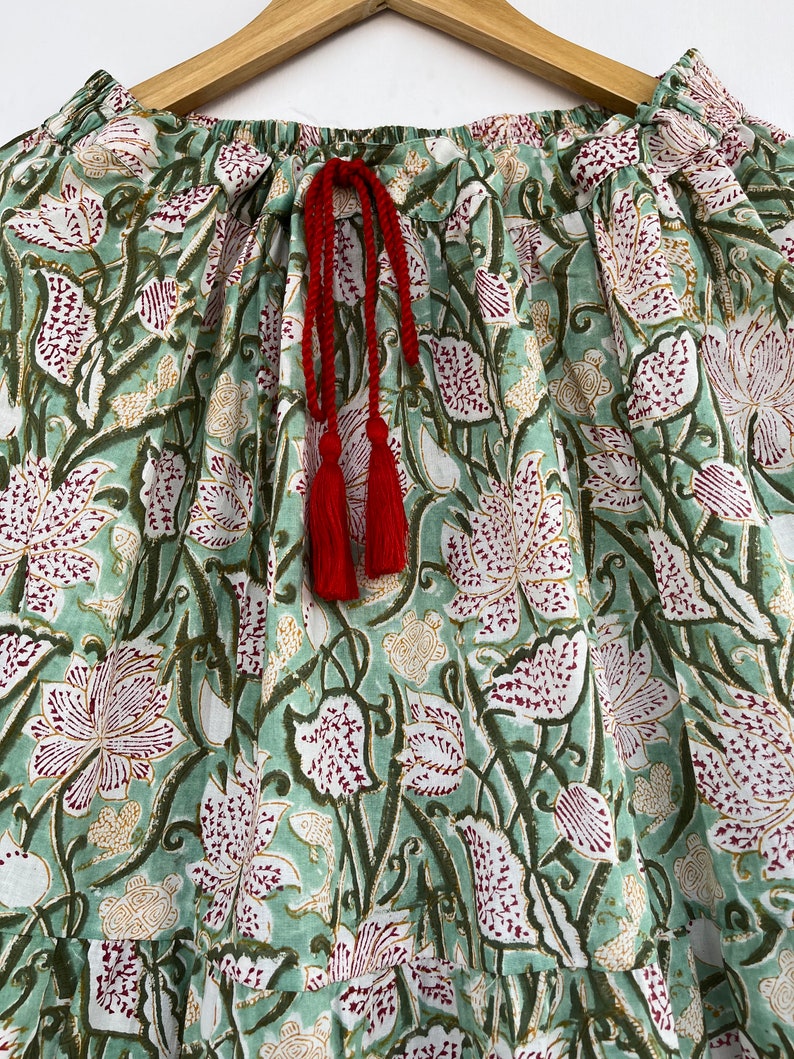 Cotton Skirt, Floral Hand Block Printed Skirts, Long Skirt with String
