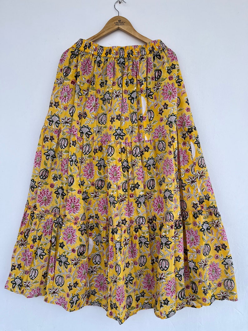 Yellow Floral Maxi Skirt, Cotton Skirt for Women, Summer Boho Outfit