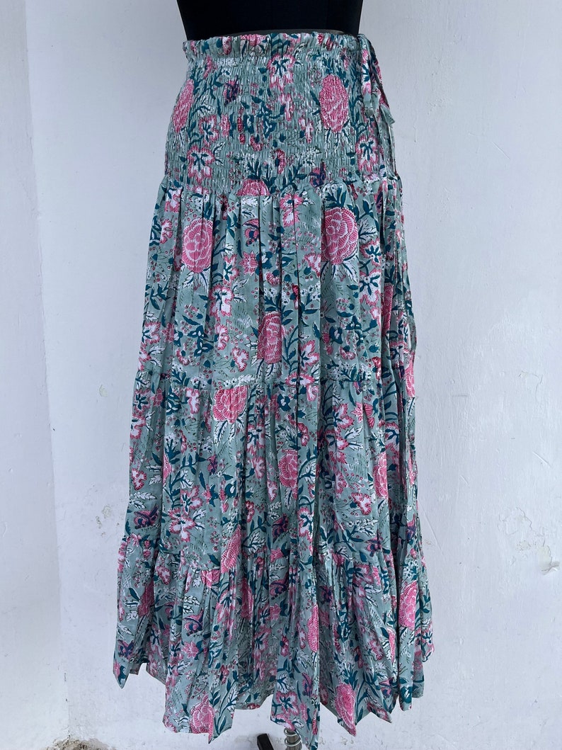 100% Cotton Floral Shirred Skirt, Summer Dress For Women