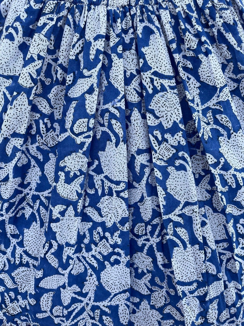 Blue girl kid dress, strap summer kids dress, shirred kid cotton dress