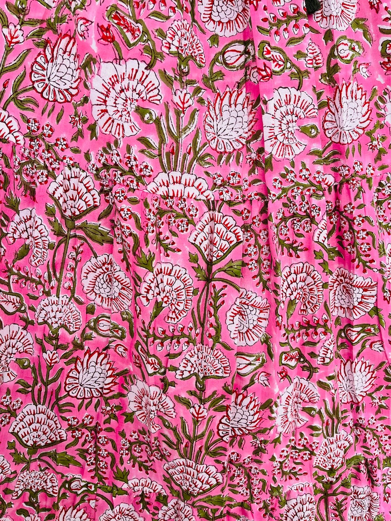 Long Cotton Skirt, Bohemian Dress, Pink Floral Skirt, Cotton Dresses for Women