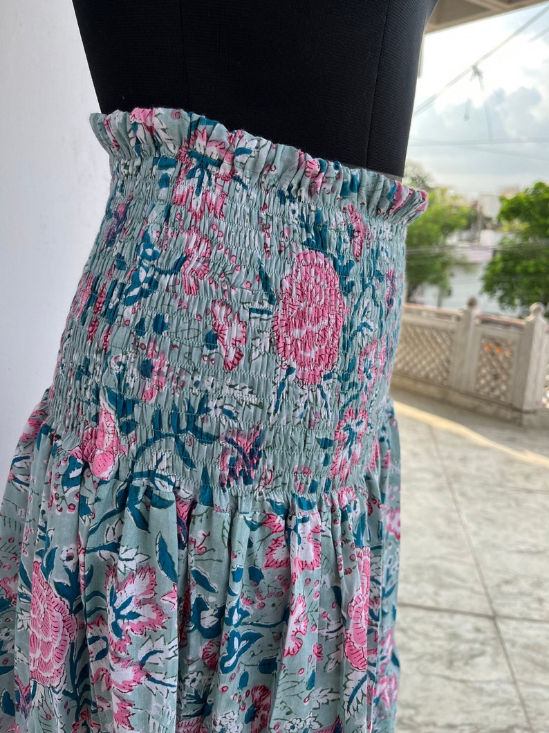 100% Cotton Floral Shirred Skirt, Summer Dress For Women
