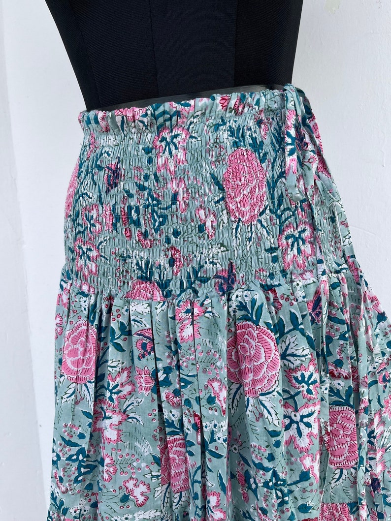100% Cotton Floral Shirred Skirt, Summer Dress For Women