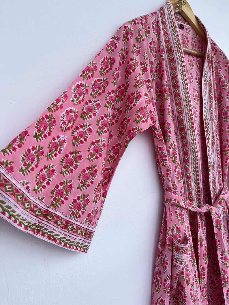 Floral Cotton Kimono Robe With Pockets
