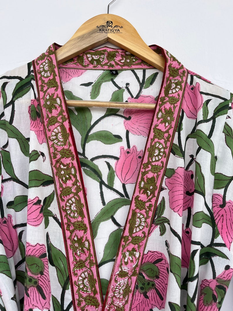 Hand Block Printed Cotton Robes With Pockets and Belt
