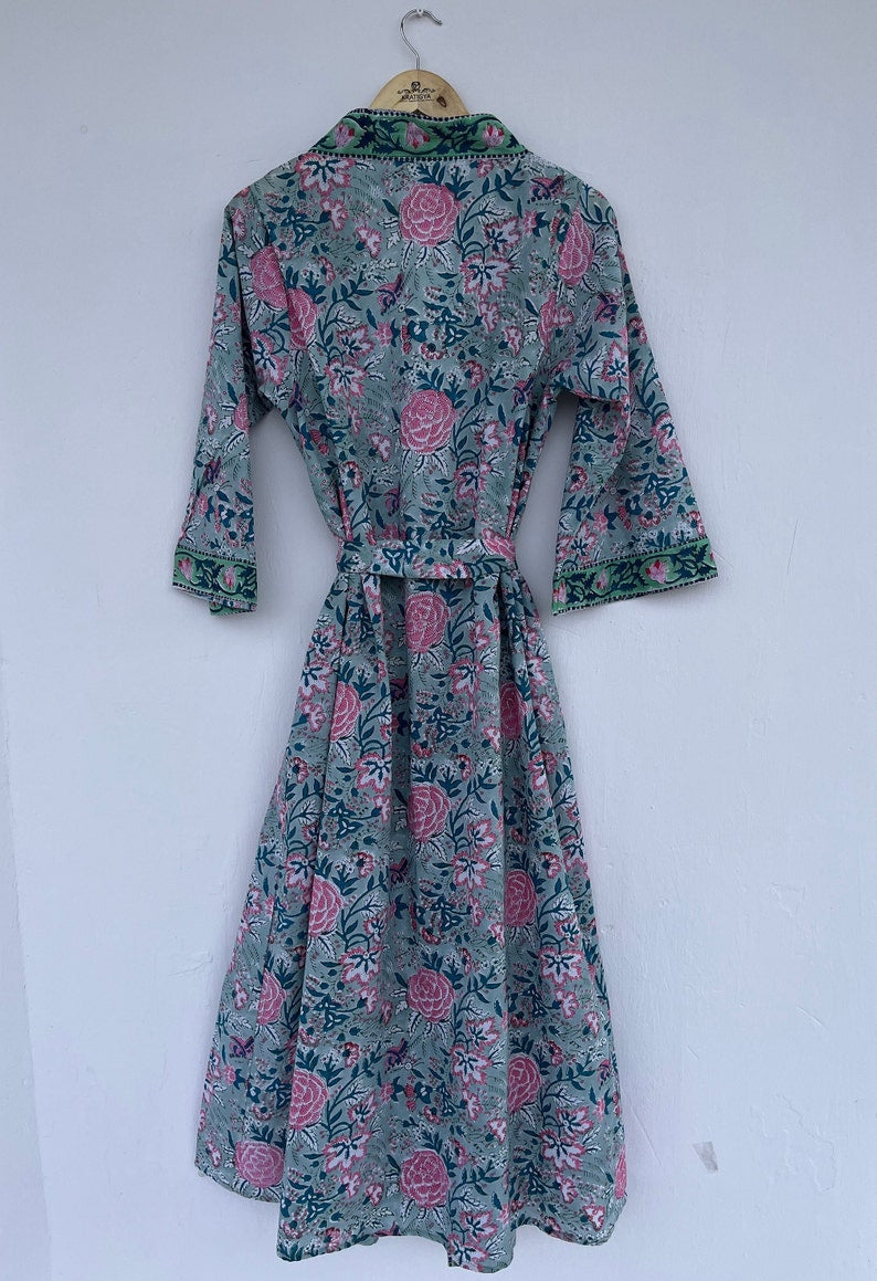 Hand Block Printed Pure Cotton Coverup Robe For Women