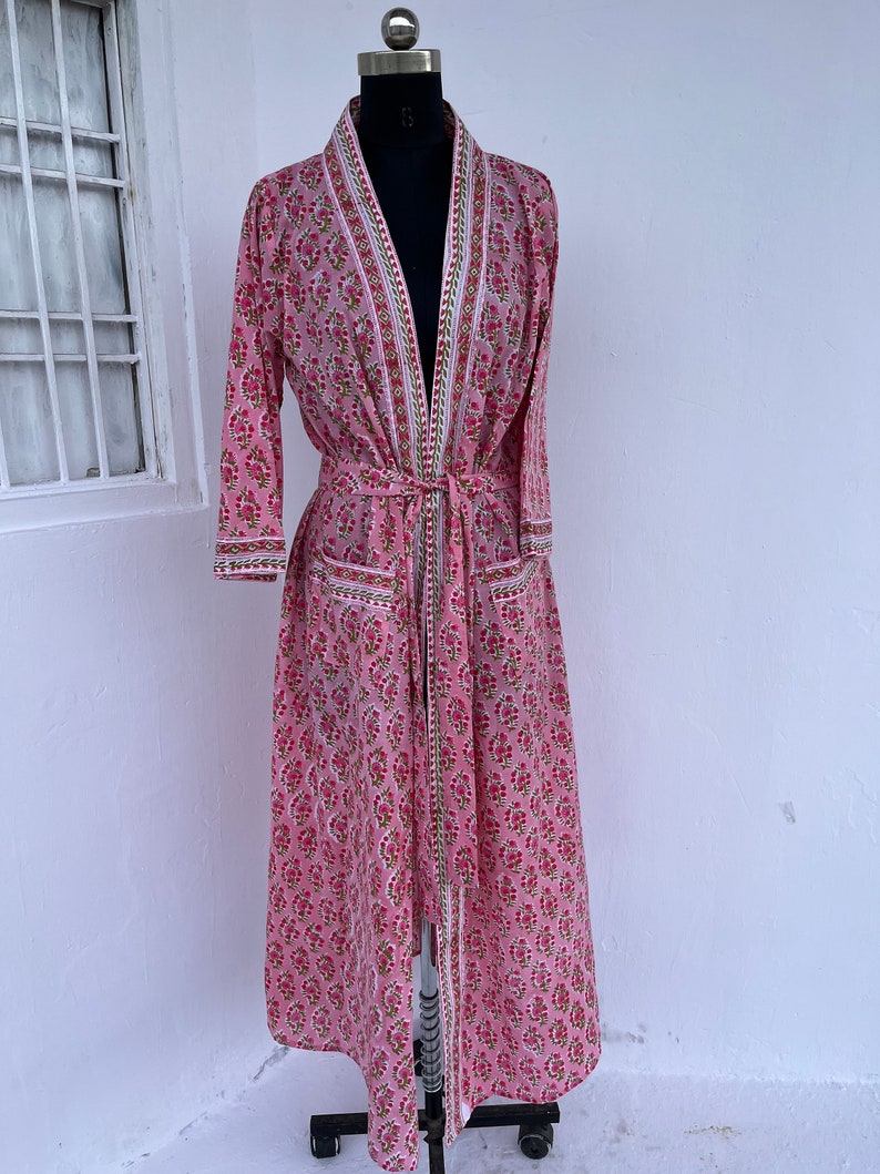 Floral Cotton Kimono Robe With Pockets