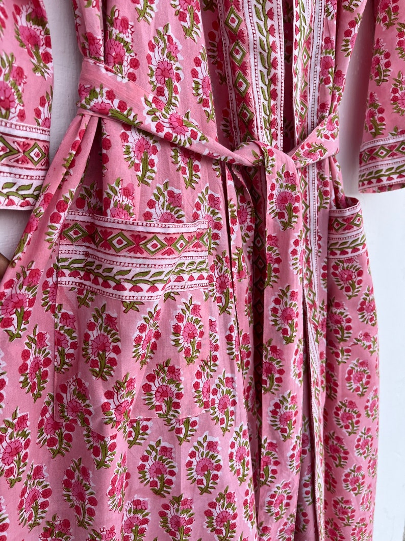 Floral Cotton Kimono Robe With Pockets