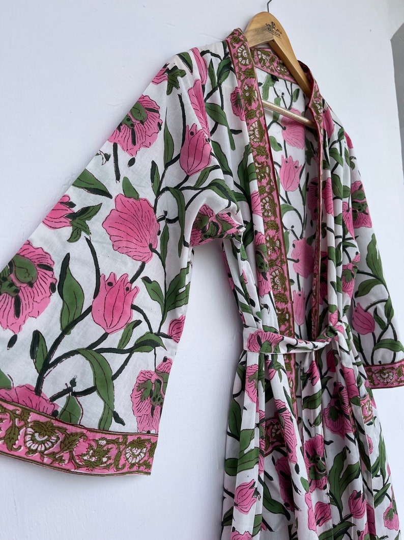 Hand Block Printed Cotton Robes With Pockets and Belt