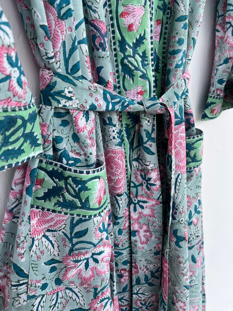 Hand Block Printed Pure Cotton Coverup Robe For Women