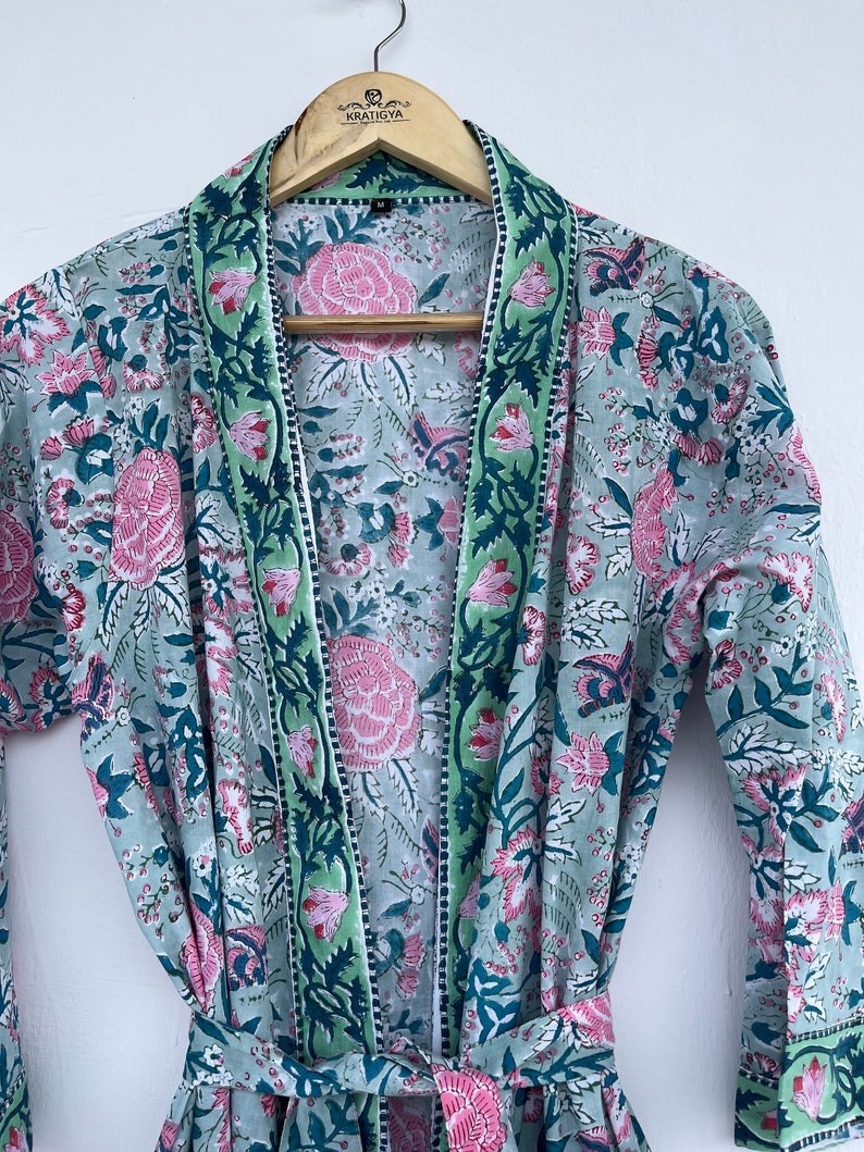 Hand Block Printed Pure Cotton Coverup Robe For Women