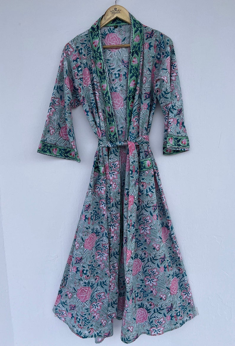 Hand Block Printed Pure Cotton Coverup Robe For Women