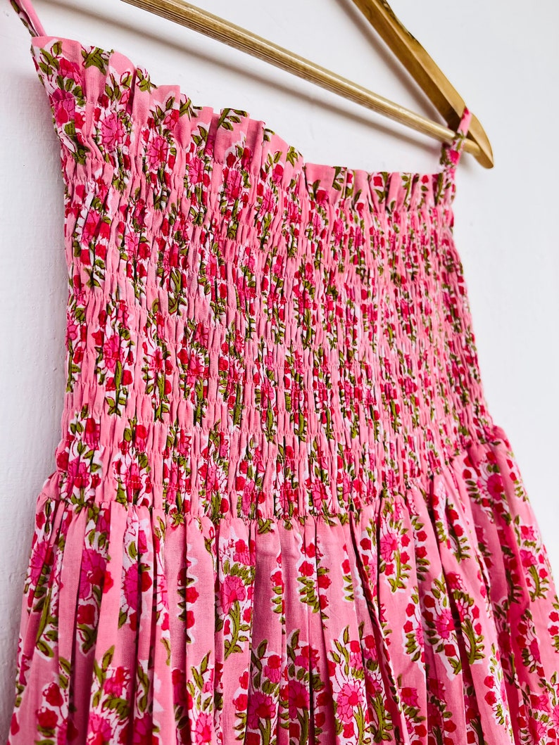 Pink Floral Smocked Maxi Skirt For Women