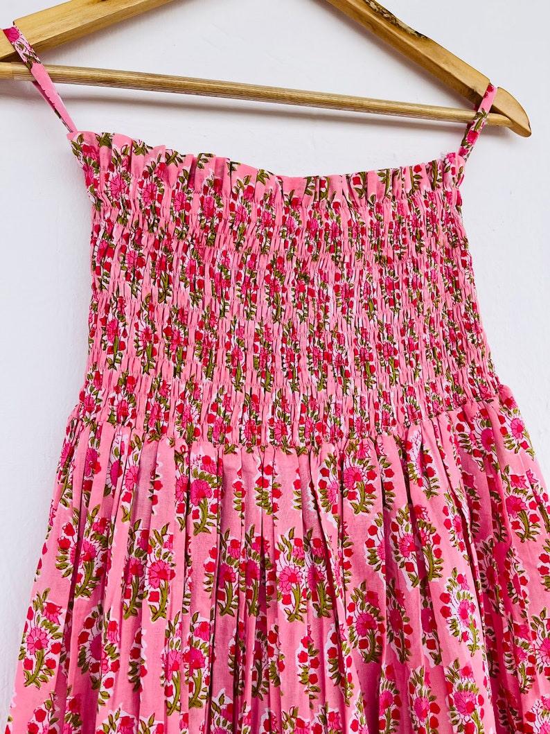 Pink Floral Smocked Maxi Skirt For Women