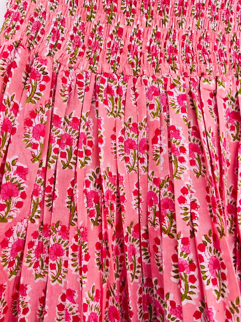 Hand Block Printed Cotton Smocked Mini Skirt