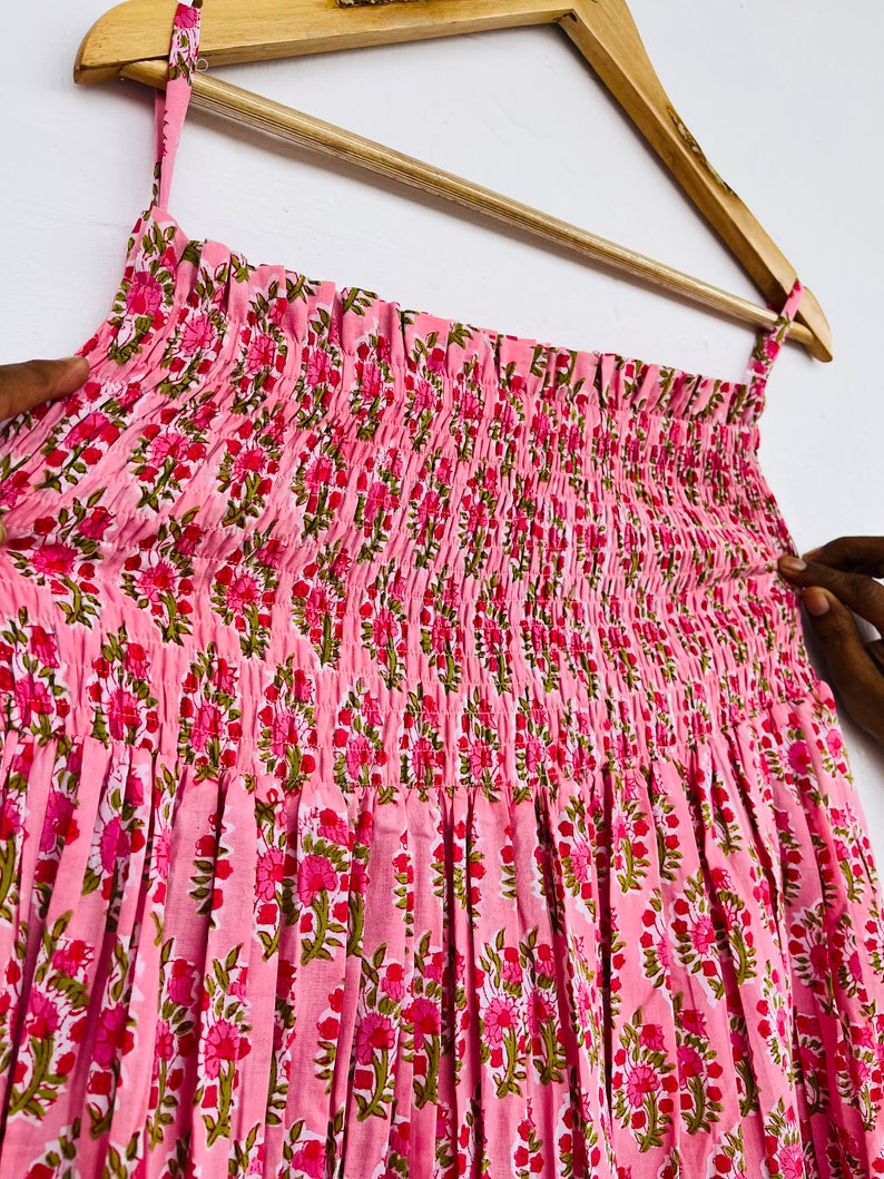 Pink Floral Smocked Maxi Skirt For Women