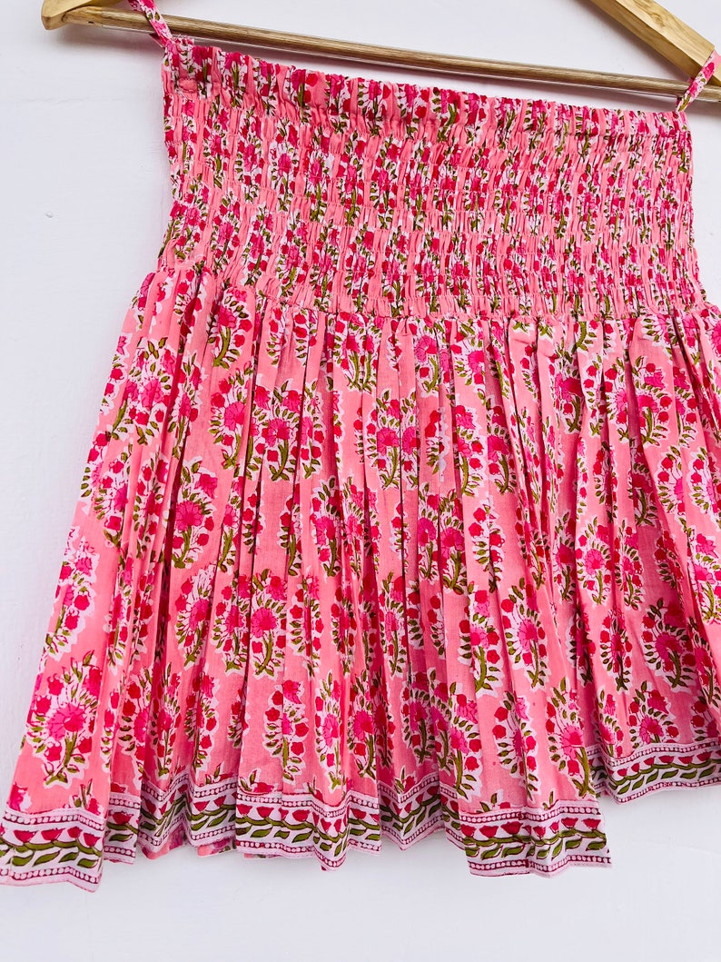 Hand Block Printed Cotton Smocked Mini Skirt