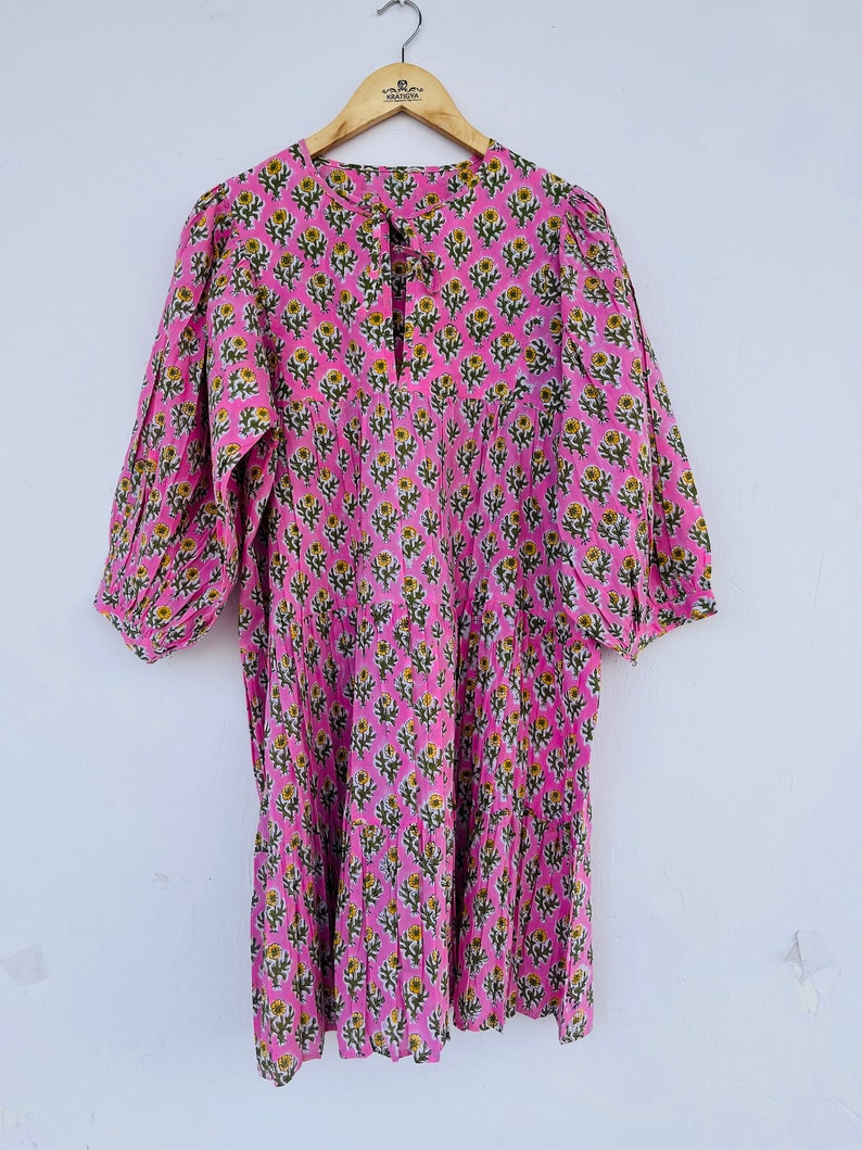 Pink floral print dress | block print dress | midi dress | floral dress | cotton Indian dress