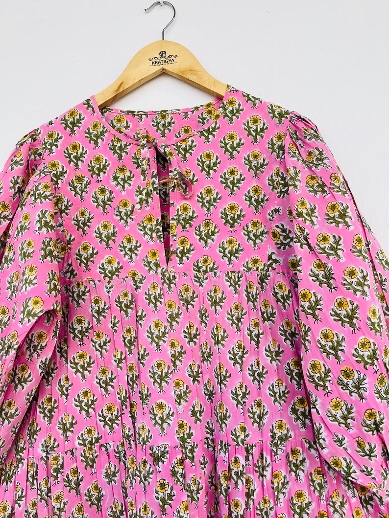 Pink floral print dress | block print dress | midi dress | floral dress | cotton Indian dress