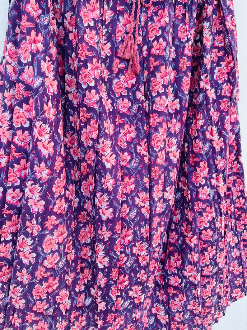 Purple Boho Cotton skirt, Women's Cotton Skirt, Block Print Skirt, Floral Skirts