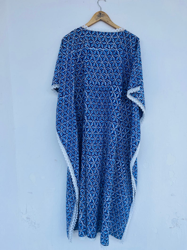 Blue Floral printed kaftan | blue floral beachwear dress | hand block print cotton kaftan | women's cover-ups