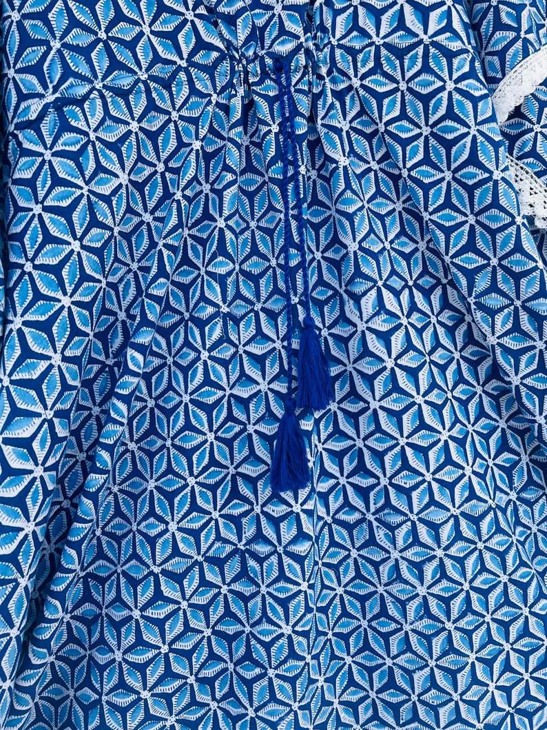 Blue Floral printed kaftan | blue floral beachwear dress | hand block print cotton kaftan | women's cover-ups