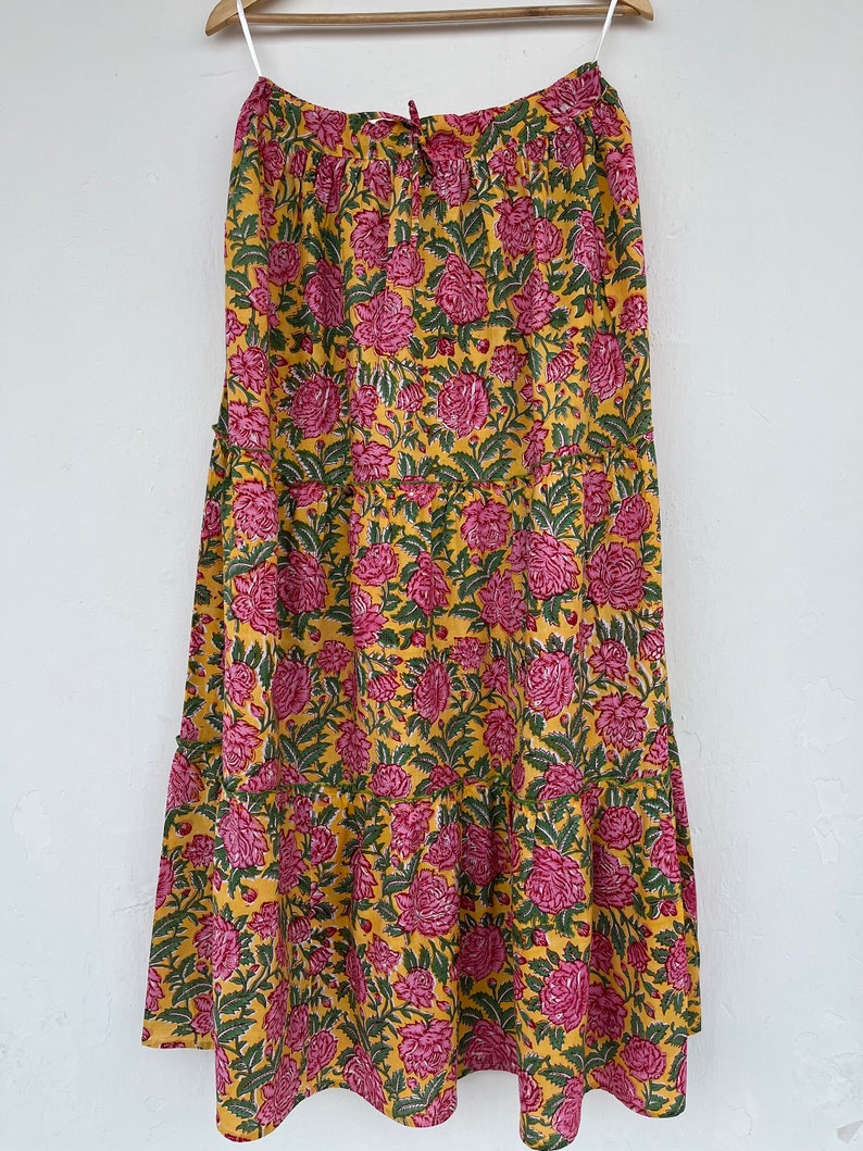 Floral Cotton Skirt, Long Boho Skirts, Hand Block Printed Hippie Dress