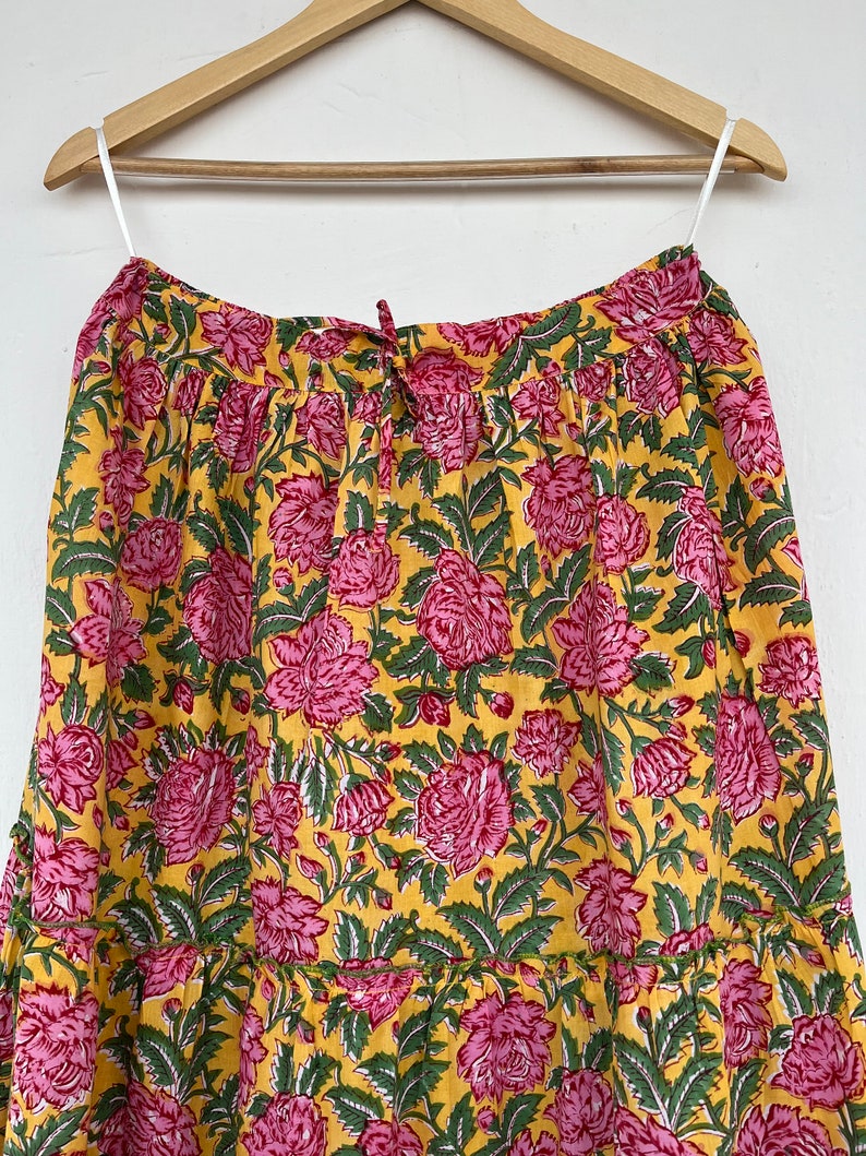 Floral Cotton Skirt, Long Boho Skirts, Hand Block Printed Hippie Dress