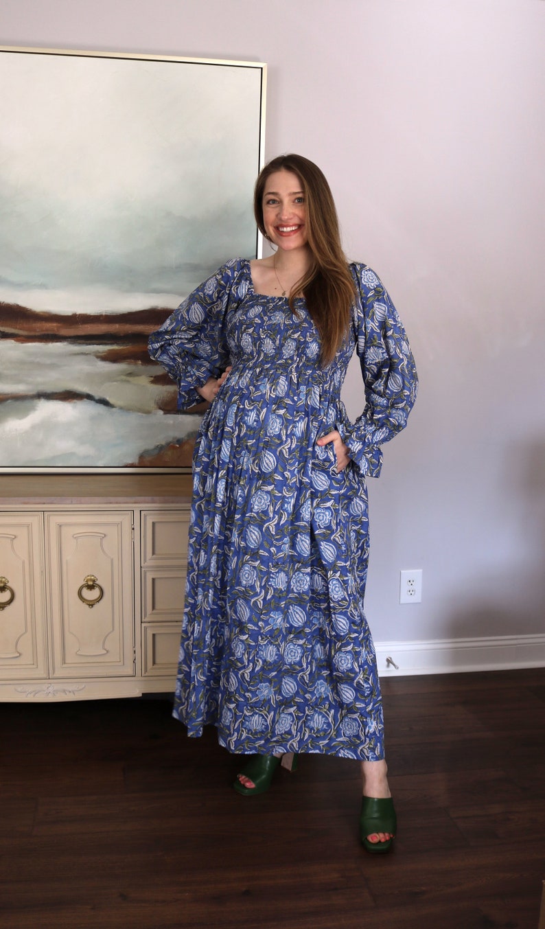 Hand block printed maxi | blue dress | cotton bohemian dress | bobbin dresses | floral printed maxi