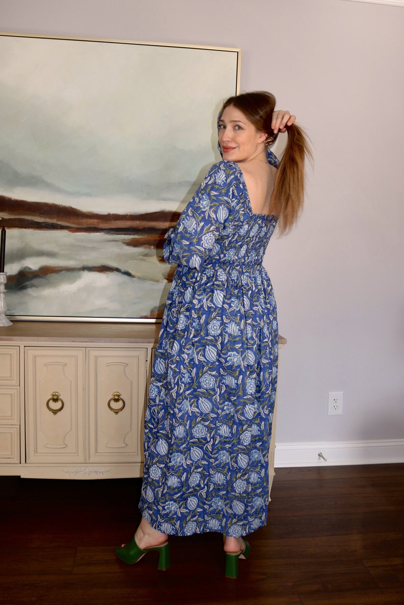 Hand block printed maxi | blue dress | cotton bohemian dress | bobbin dresses | floral printed maxi