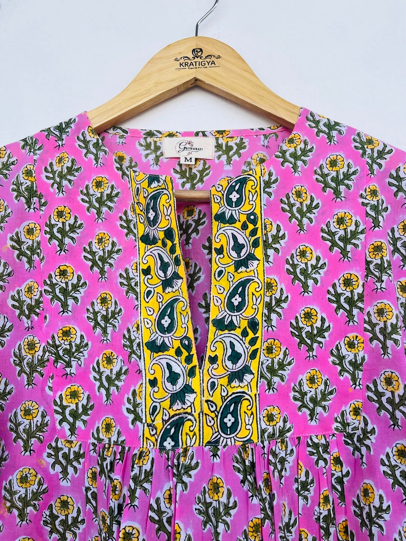 Pink printed cotton top - hand block printed floral blouse