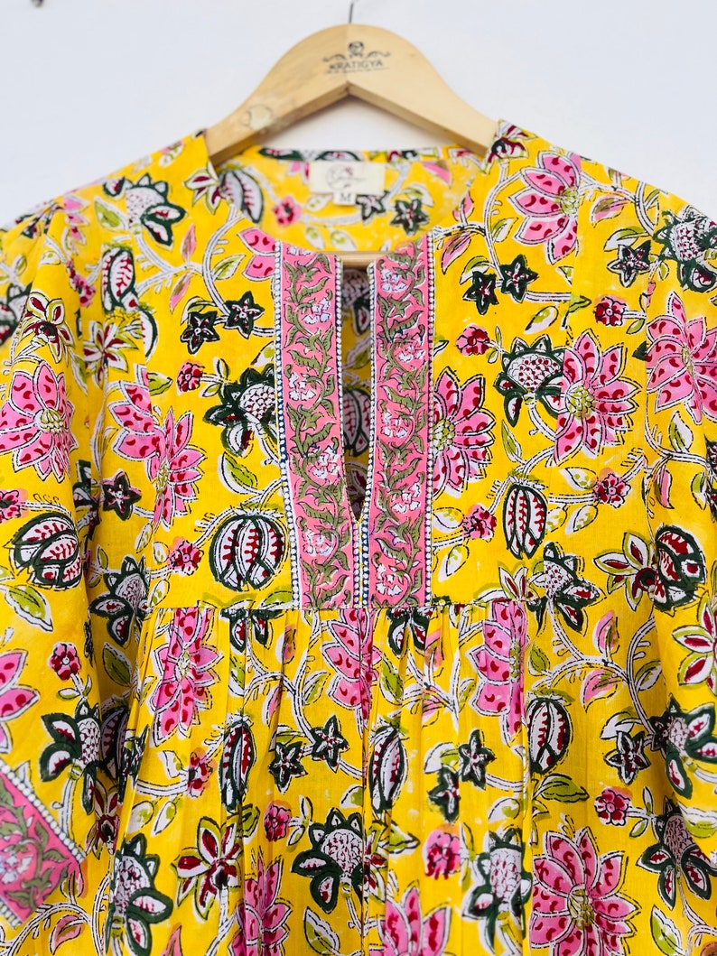 Yellow floral blouse - Cotton printed long top