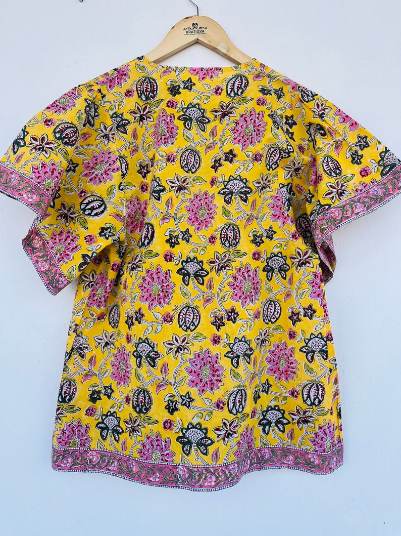 Yellow floral blouse - Cotton printed long top