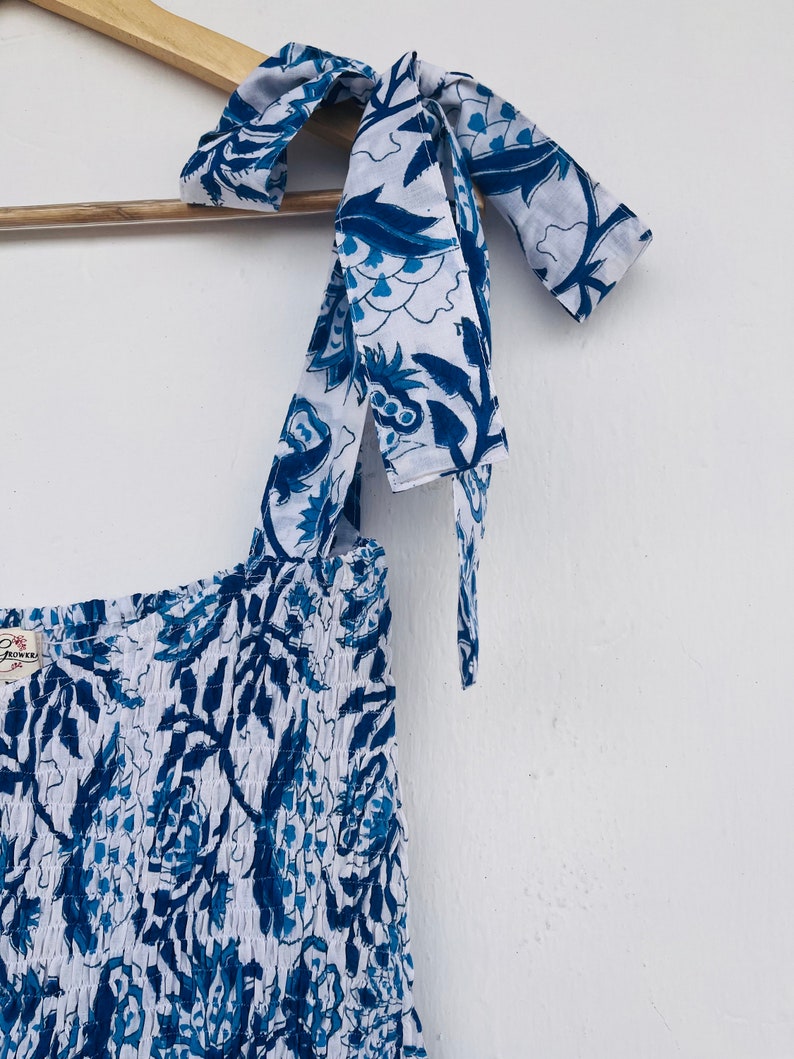 Cotton Midi Dress | Smocked Dress | Hand Block Print Dress | Strap Summer Dress | Floral Dress