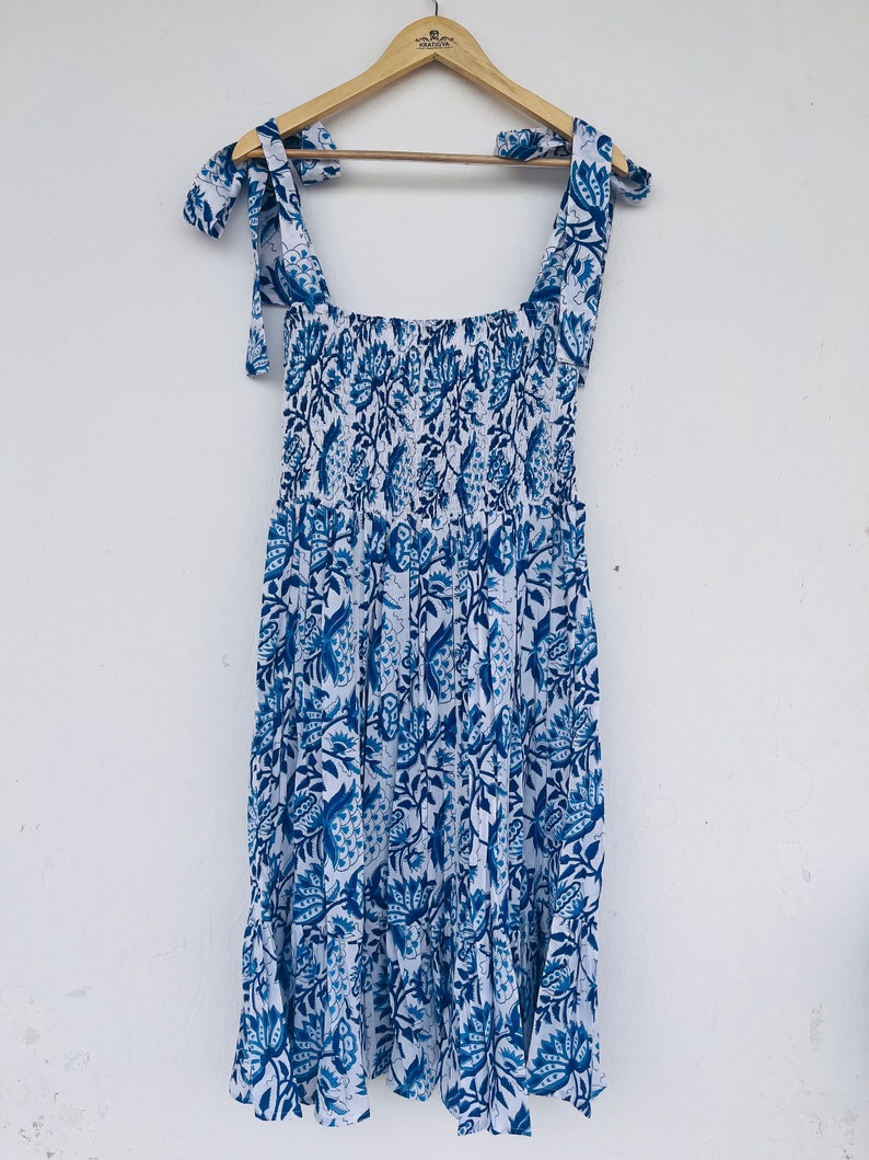 Cotton Midi Dress | Smocked Dress | Hand Block Print Dress | Strap Summer Dress | Floral Dress
