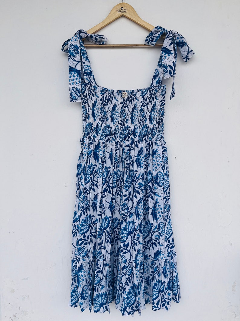 Cotton Midi Dress | Smocked Dress | Hand Block Print Dress | Strap Summer Dress | Floral Dress