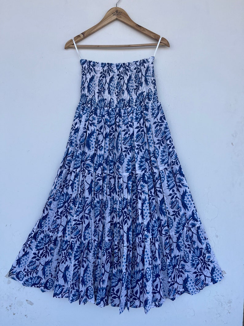 Women's Smocked Waist Peasant Skirt, Cotton Boho Floral Skirt