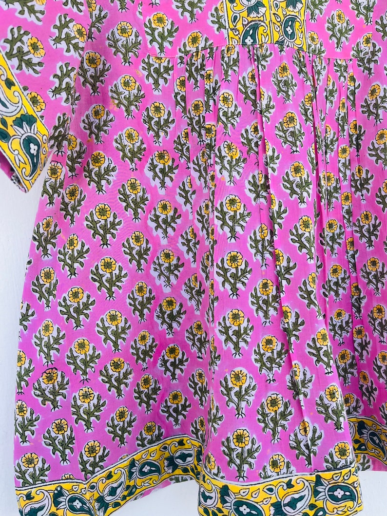 Pink printed cotton top - hand block printed floral blouse