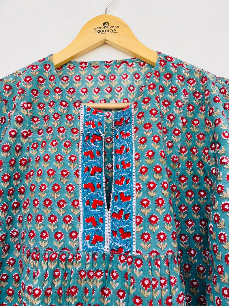 Floral hand block printed long blouse