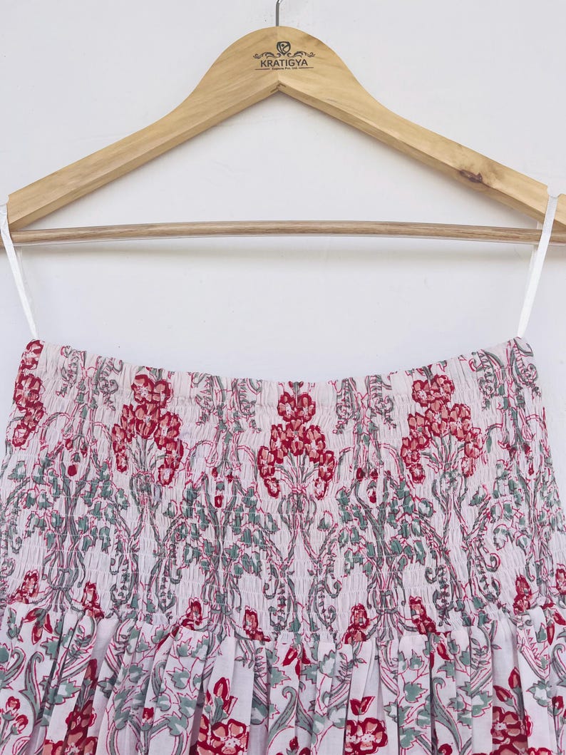 Organic Cotton Mini Skirt With Hand Block Print, Shirred Skirt for Women