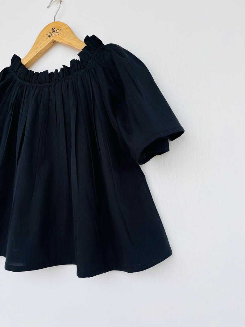 Cotton plain black top - women's off-shoulder top - ruffle top