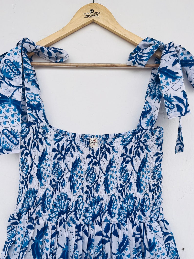Cotton Midi Dress | Smocked Dress | Hand Block Print Dress | Strap Summer Dress | Floral Dress