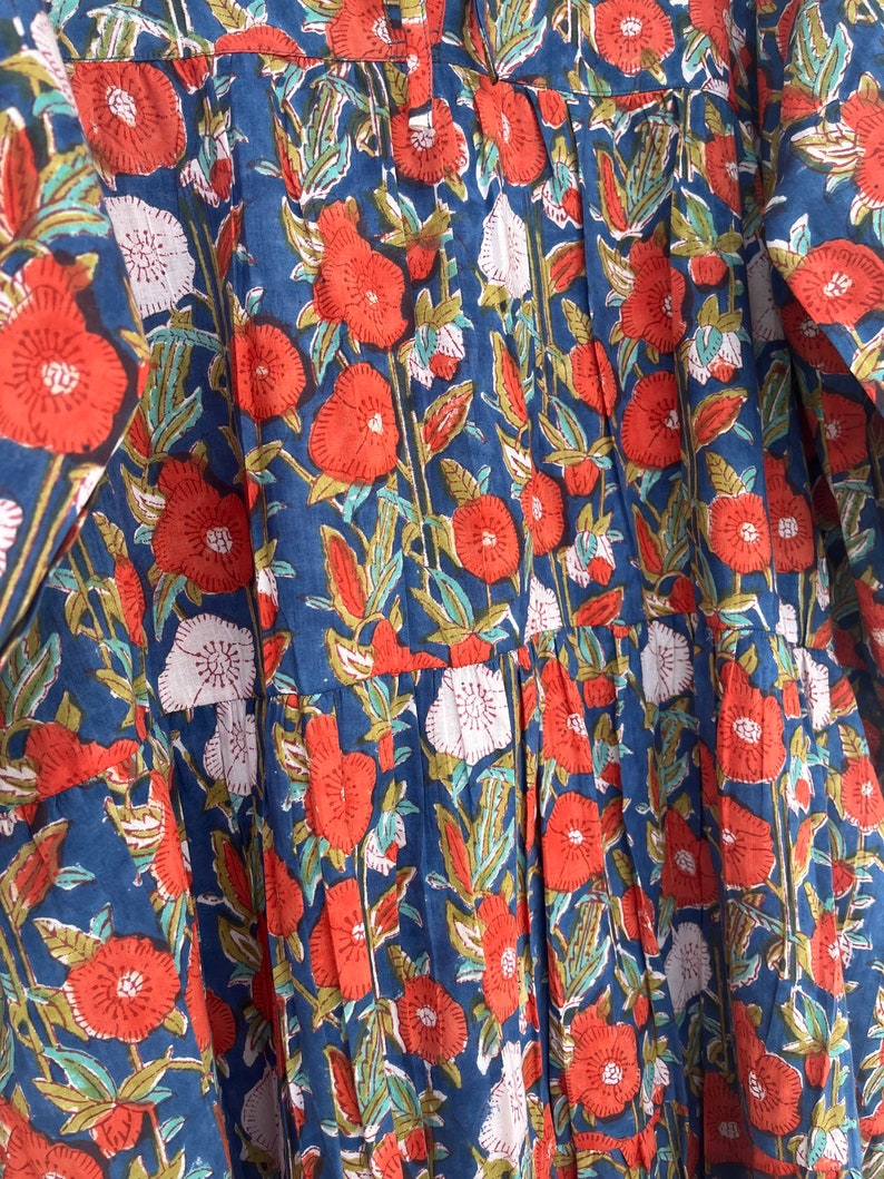 Printed short dress - Henley neckline with cotton ties dress - 3/4th sleeve with button dress