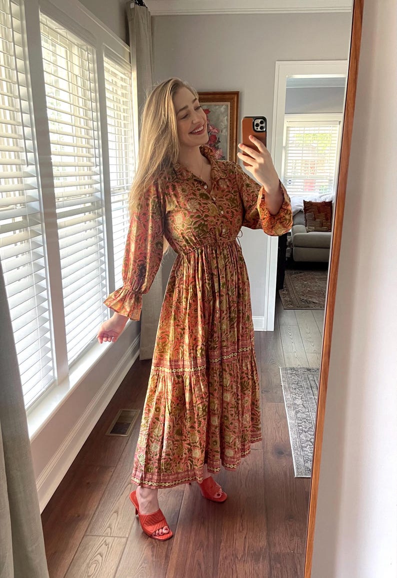 Button-up open dress | hand block printed maxi dress | cotton long maxi | bohemian dresses
